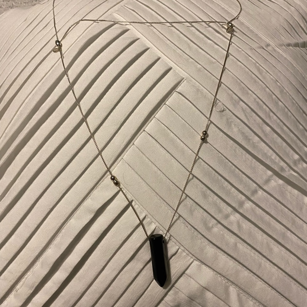 Alex and Ani adjustable necklace with black stone .